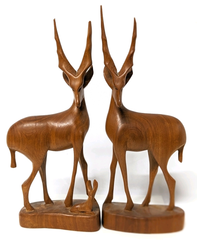 Vintage Carved Teak Gazelles