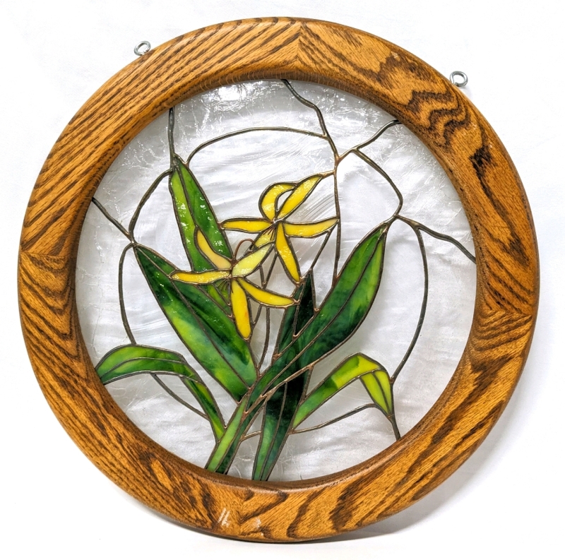 Gorgeous Stained Glass Flowers in Wood Frame from Raven Glass Studios New Brunswick