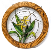 Gorgeous Stained Glass Flowers in Wood Frame from Raven Glass Studios New Brunswick