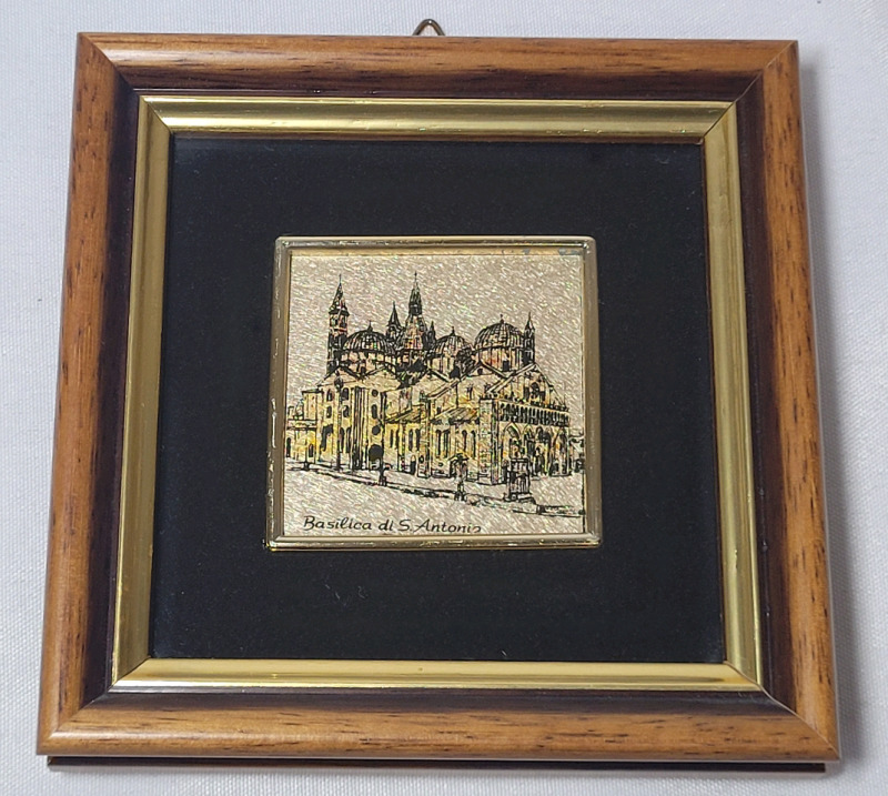 Basilica Di Sant Antonio Silver Plaque in Frame , measures 4 7/16"