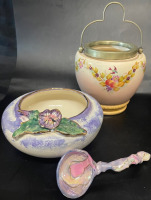 One decorative bowl with spoon by H Goldminc and one handled urn