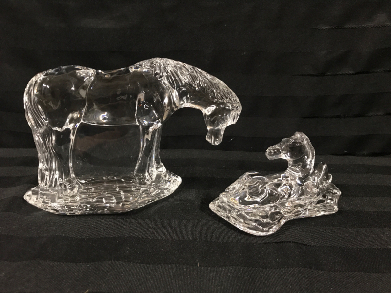 Glass Mare & Foal Figurines 3 & 5 inches tall