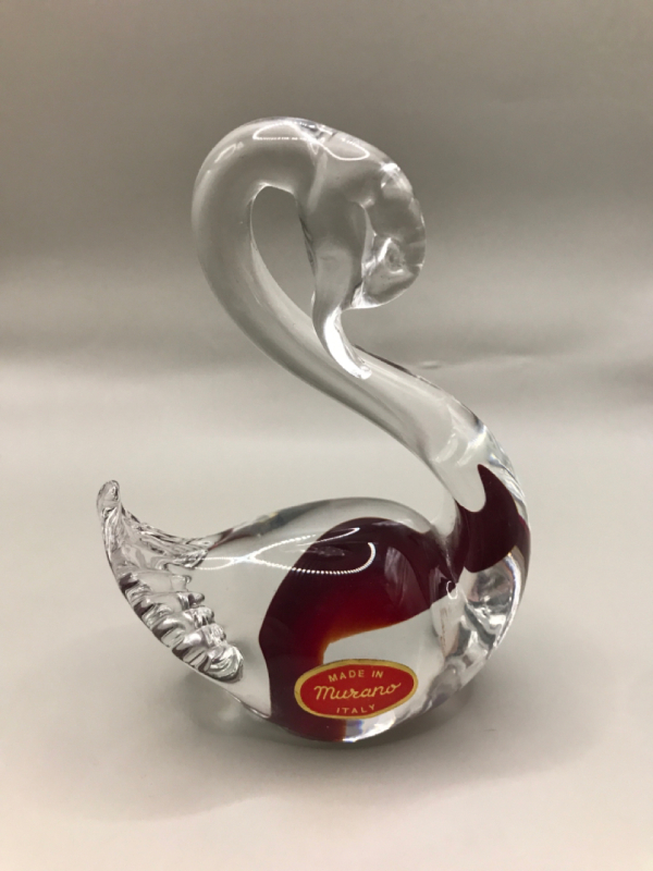 MURANO Hand Blown Glass Swan Paperweight 5 inches tall