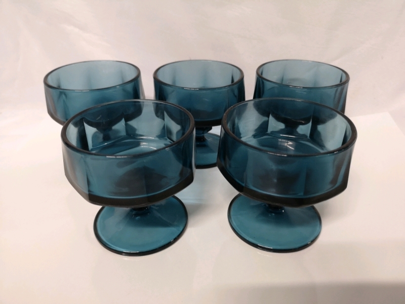 5 Vintage Indiana Colony Blue Nouveau Sherbet Glasses