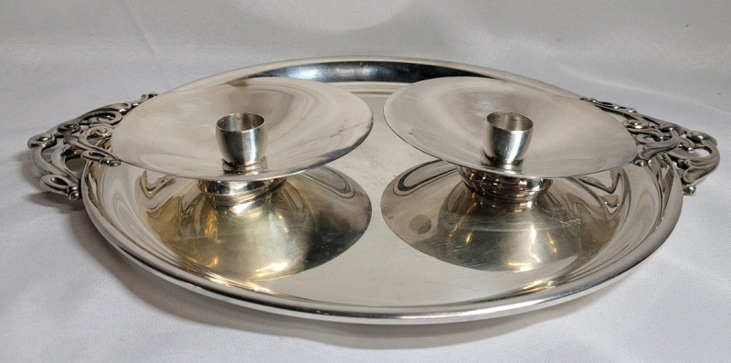 Mid-Century Modern Gudom Traberg Denmark Silver Plate Tray & CandleStick Pair