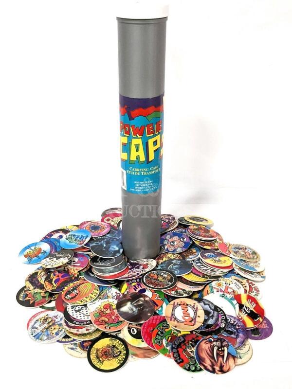 200+ Pogs / Power Caps in Transport Tube includes Disney, Casper & More!