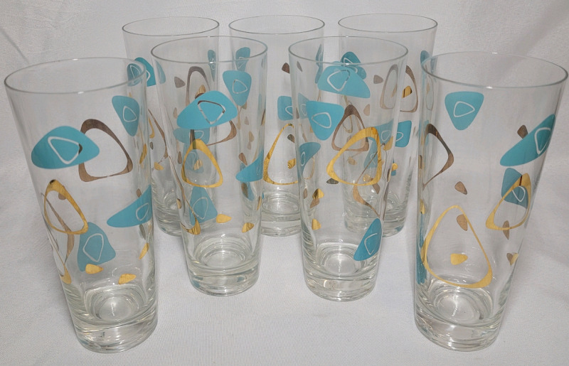 Mid-Century Modern Russel Wright Atomic Amoeba Boomerang High Ball Glasses