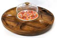 Vintage Mid Century Modern Lazy Susan with Ceramic Plate & Acrylic Lid