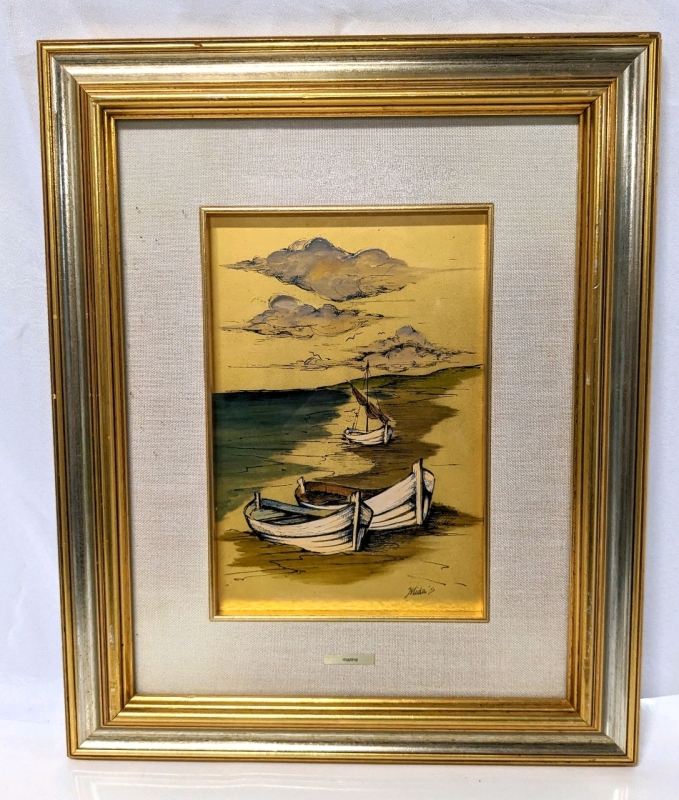 Vintage Gold Leaf Painting Stamped 985 4.07g Mida's Titled " Marina "