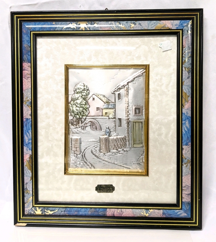 Vintage Framed Creazioni Artistiche Hand Painted Silver Picture Made in Italy