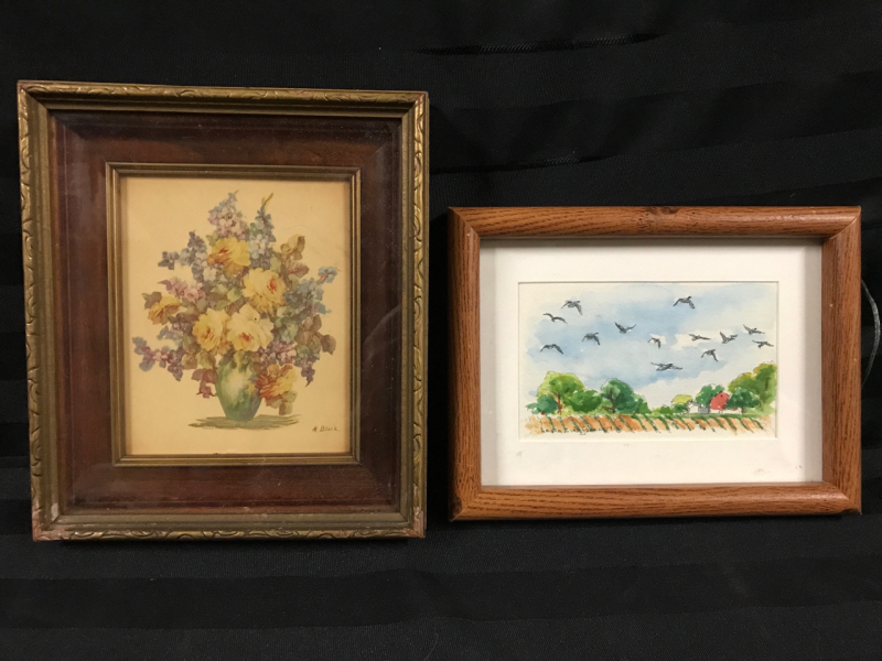 Small Original Water Color & Framed Foral Print