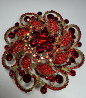 Statement Red Rhinestone Dimensional Brooch Ruby Siam AB