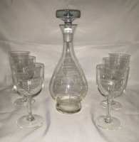 Etched Crystal Decanter and Glass Set