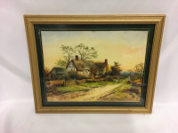 Antique Cottage Watercolour Signed