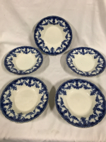 4 Antique Queen Flow Blue Soup Bowls 10 inches wide