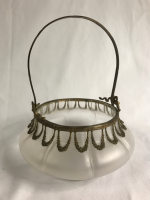 Antique French Frosted Glass Basket with Dore Bronze Mounted Swing Trim