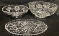 Pinwheel crystal bowl and footed bowl and oval dish