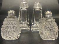Crystal Salt and Pepper Shakers and Sterling Top Salt and Pepper Shakers