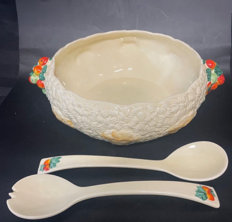 Clarice Cliff Newport Pottery Celtic Harvest Salad Bowl and Serving Spoons