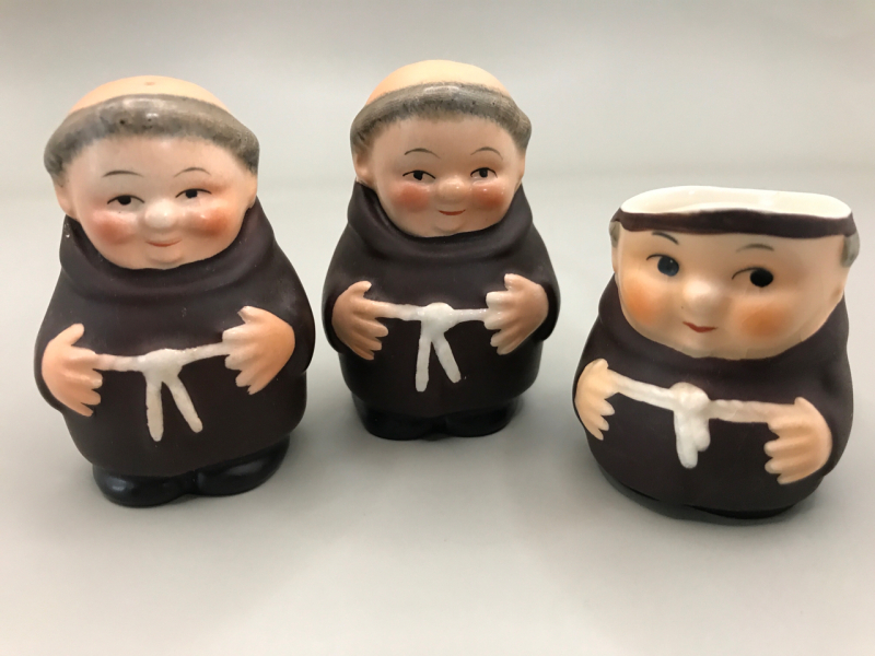 Goebel Germany Full Bee Monk Salt/Pepper & W Germany Friar Tuck Mini Creamer 1 1/2 to 2 inches tall