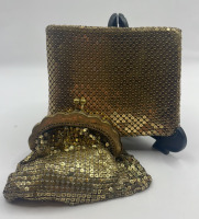 Whiting and Davis gold mesh wallet and antique gold mesh coin pouch