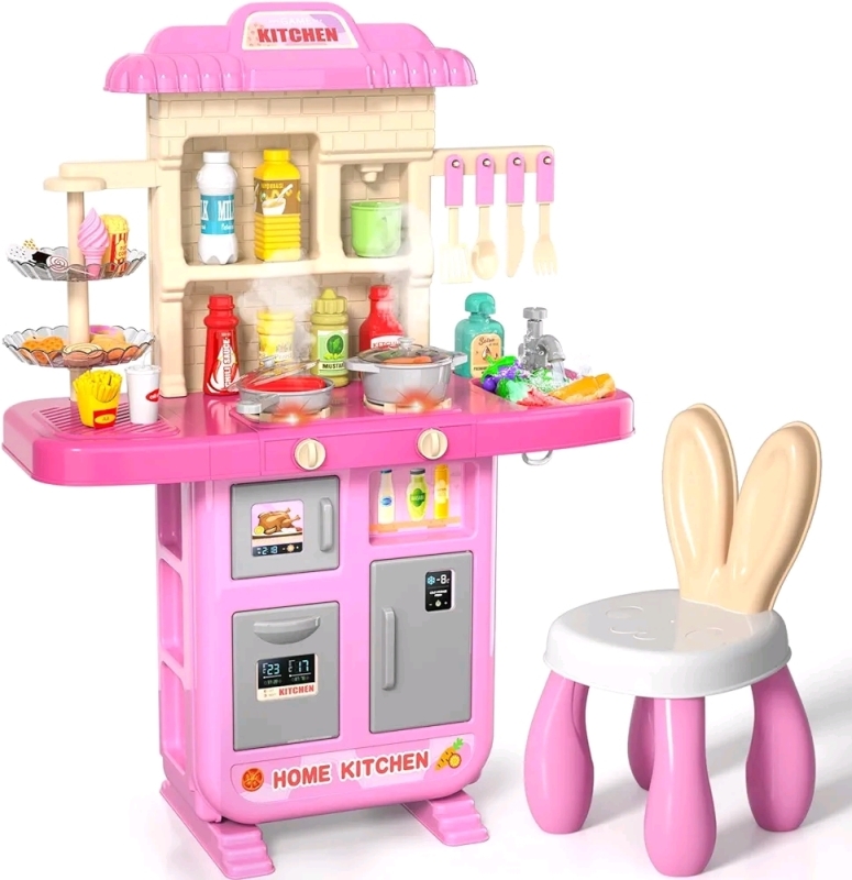 New Kids Toy Kitchen Playset with Chair and Sound Affects