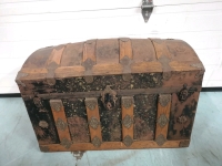 Vintage Arch Top Steamer Trunk with Leather Handles