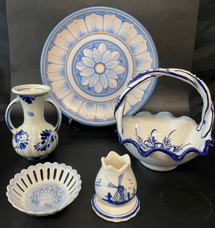 Lovely lot of Blue and White Collectables including signed handled basket