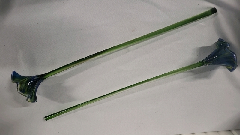 2 Decorative Glass Flowers - 27" Long
