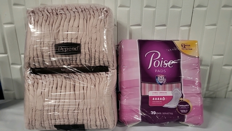 New - 39 Poise Pads & 44 Depend Fit Flex Underwear