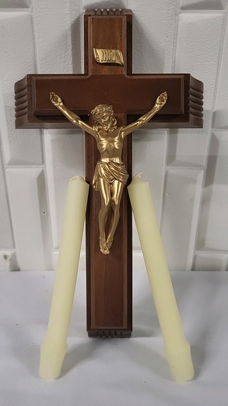 Inri Crucifixion Candle Holder with Candles & Holy Water
