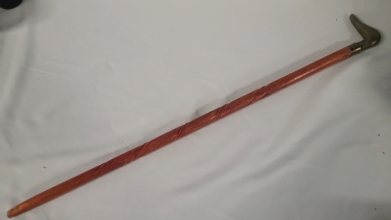 Wood Walking Cane with Brass Duck Handle - 35" Long