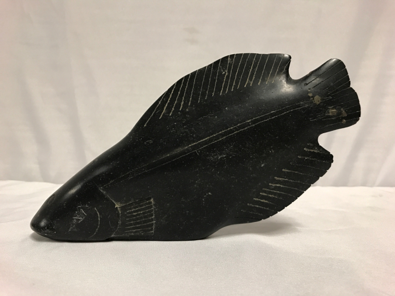 Vintage JOE ADLAKA ACULIAK Soapstone Carving Arctic Char