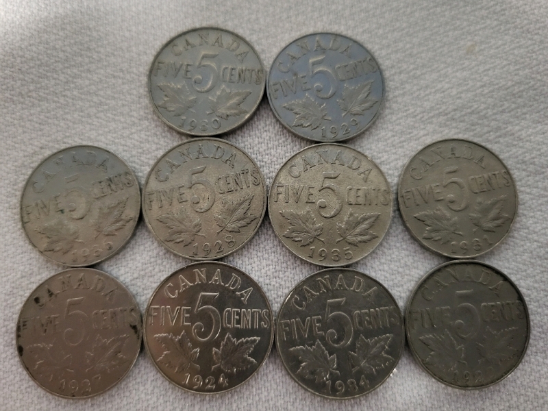 10 Canadian King George V Nickels - 1922-36