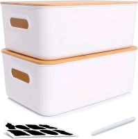 Citylife 2PCS Plastic Storage Bins with Bamboo lids