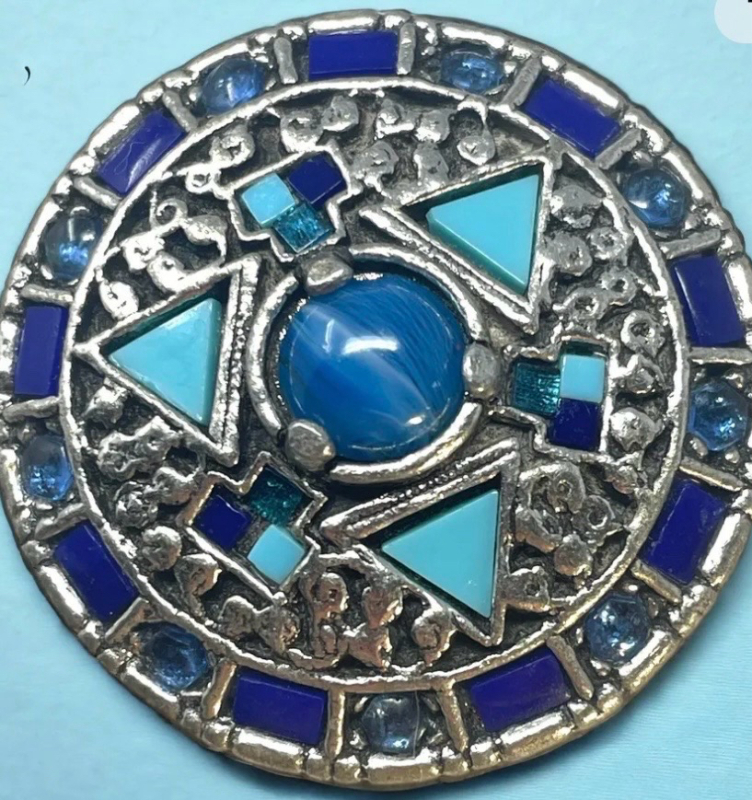 Scottish Celtic Brooch Pendant<br/>Shield Blue Glass