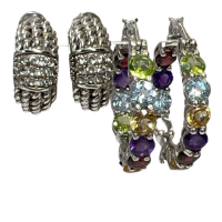 Sterling 925 Semi Precious Hoop Earrings & Omega clear stones