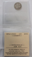 1942 C Newfoundland Silver 10 Cent Dime . ICCS Graded EF40