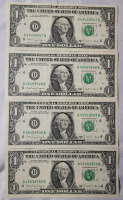 1988A USA One Dollar Bank Notes with Consecutive Numbers - 4 Bank Notes