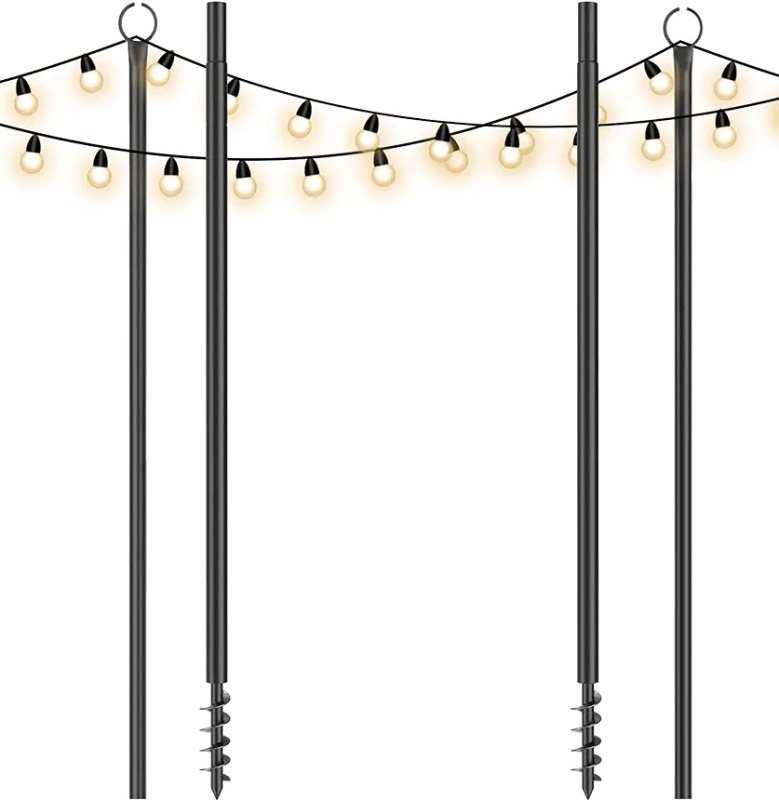 String Light Outdoor Light Poles , Set of 4 . Screws into Ground . New