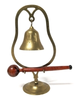 Vintage Brass Bell on Stand w Wood Mallet