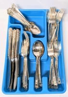 1881 ROGERS ONEIDA Silverplate Flatware Service for 12 in Blue Cutlery Organizer
