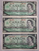 1967 (1867-) Canadian One Dollar Bank of Canada Bank Notes - Three (3) Bank Notes