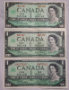 1967 (1867-) Canadian One Dollar Bank of Canada Bank Notes - Three (3) Bank Notes