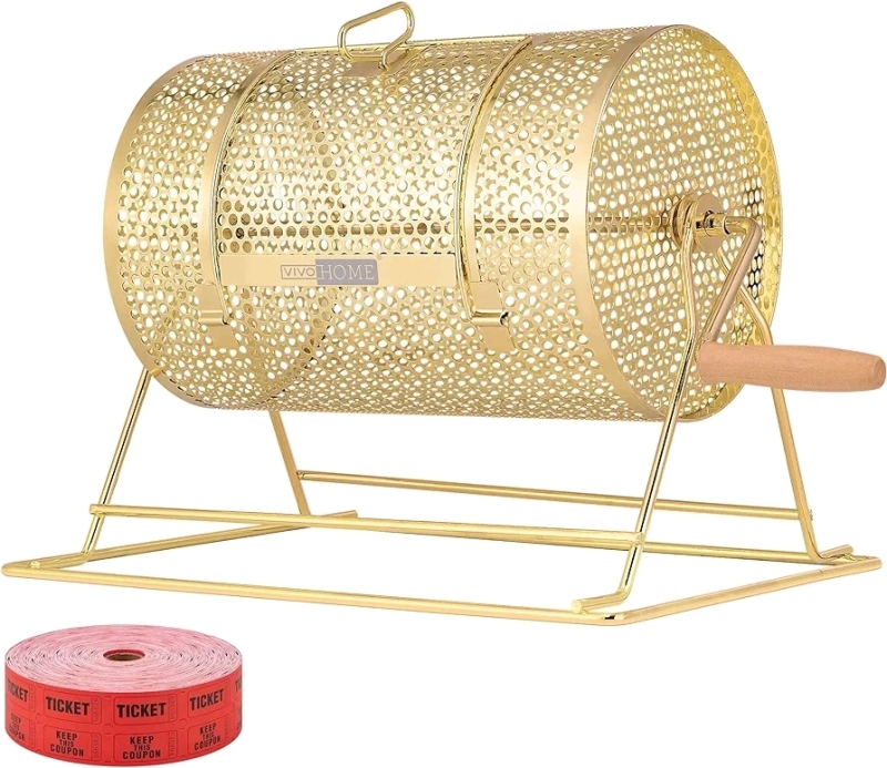 New Vivohome Brass Plated Small Raffle Drum with 200 Tickets