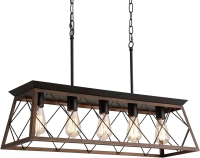 New Q&S Farmhouse Rustic Chandelier Light Fixture - Bronze 5 Light Linear Rectangular Chandelier