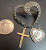 10K Gold Cross Guatemala Sterling Charm Heart Marcasite - 6
