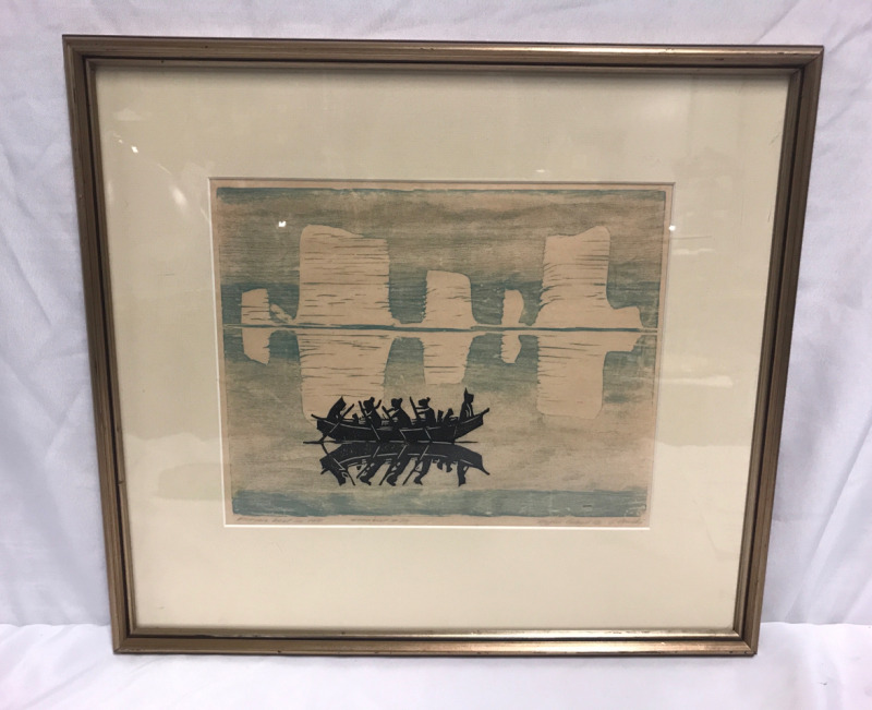 Signed Inuit Woodcut Print Baffin Island