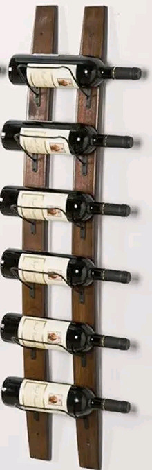 6 Bottle Wall Mounted Wine Rack Barrel Stave Hanging Wooden Wine Rack - New