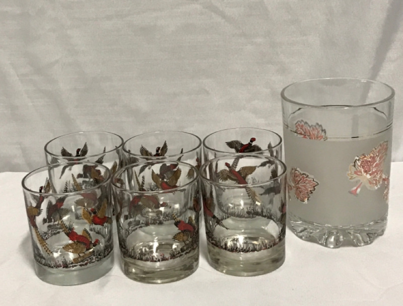 Vintage Lot of Pheasant Themed Drinking Glasses